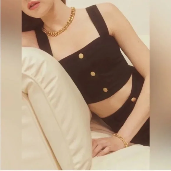 NWT Reformation • chrissy denim front crop top black sz 8 - Picture 3 of 9